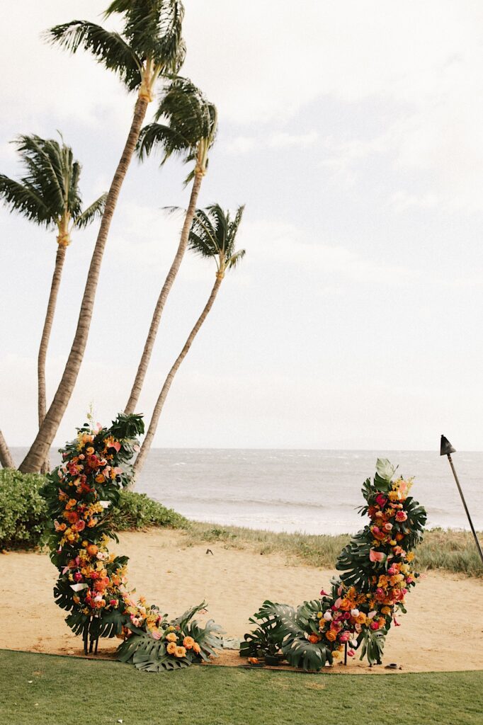 A wedding ceremony space on a beach of Maui.