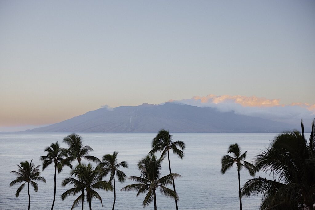 A photo of the island of Lanai in the distance taken from the Four Seasons Resort on Maui at Wailea